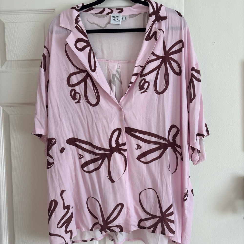 Princess Polly Pink and Brown Patterned Blouse
